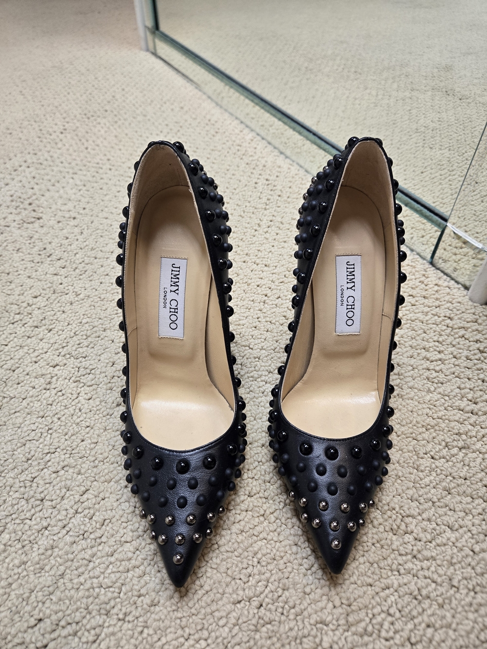 Jimmy Choo Black Studded Pointed-Toe Pumps